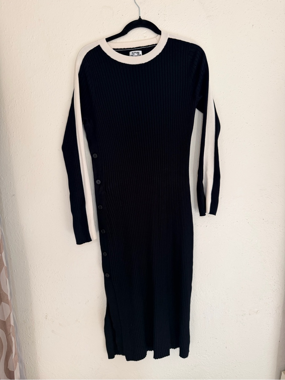 Ribbed Long-Sleeve Maxi Dress in Black and Cream by ASTR the Label